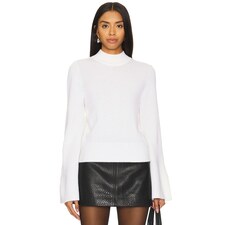 Autumn Cashmere Mock Neck Trumpet Sleeve With High Rib in Chalk | REVOLVE