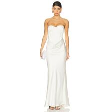 ROTATE Satin Pearl Corset Dress in Egret | REVOLVE