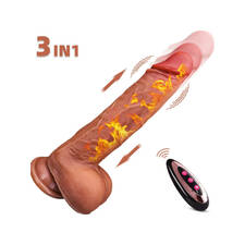 WATCH VIDEO 3 in 1 Vibrating Thrusting Realistic Penis Dildo with Remote Control