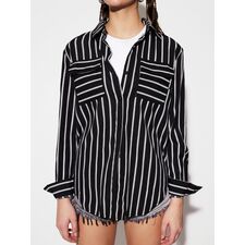 Striped Collared Neck Long Sleeve Shirt
