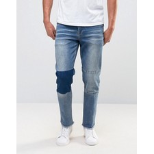Stretch Slim Ankle Grazer Jeans With Turn Up Hem Contrast Panel In Dark ...