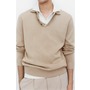 MANGO Long Sleeve Fine Knit Polo Sweater, Main, color, Light Beige