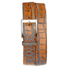 Torino Croc Embossed Leather Belt, Main, color, Tan/ Blue