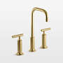 View Kohler ® Purist ® Widespread Brushed Brass Gooseneck Bathroom Sink Faucet - image 1 of 5