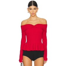 525 Morgan Off Shoulder Peplum Top in Cherry Red | REVOLVE