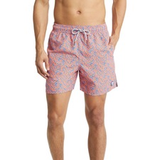 Tom &amp; Teddy Coral Print Swim Trunks, Main, color, Mid Blue &amp; Orange