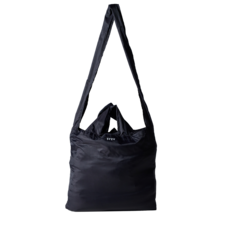 SYZY Black Tetra Tote Bag Displayed on a transparent background.