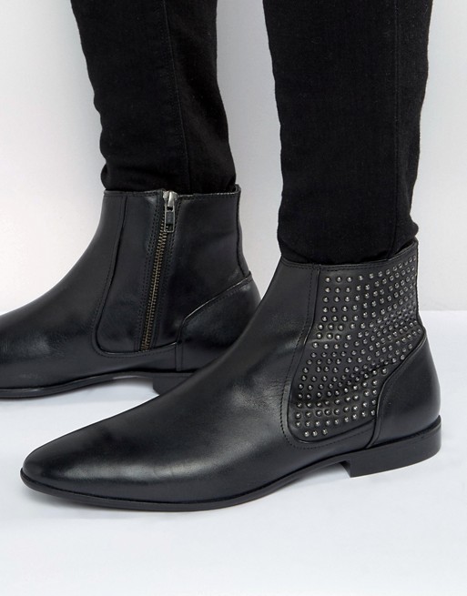 Chelsea Boots In Black Leather With Stud Panel | Shoplinkz, Shoes ...
