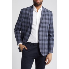 Plaid Stretch Wool &amp; Cotton Blend Sport Coat, Main, color, Navy Vista Plaid