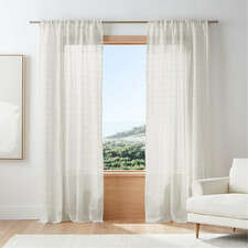 View Briza White Windowpane European Flax ™-Certified Linen Sheer Window Curtain Panel 52"x84" - image 1 of 7