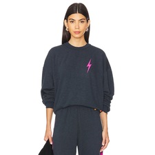 Aviator Nation Bolt 2 Relaxed Crewneck Sweatshirt in Charcoal &amp; Neon Pink | REVOLVE