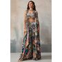Multicolor Chinon Silk Printed &amp; Embroidered Lehenga Set With Cape