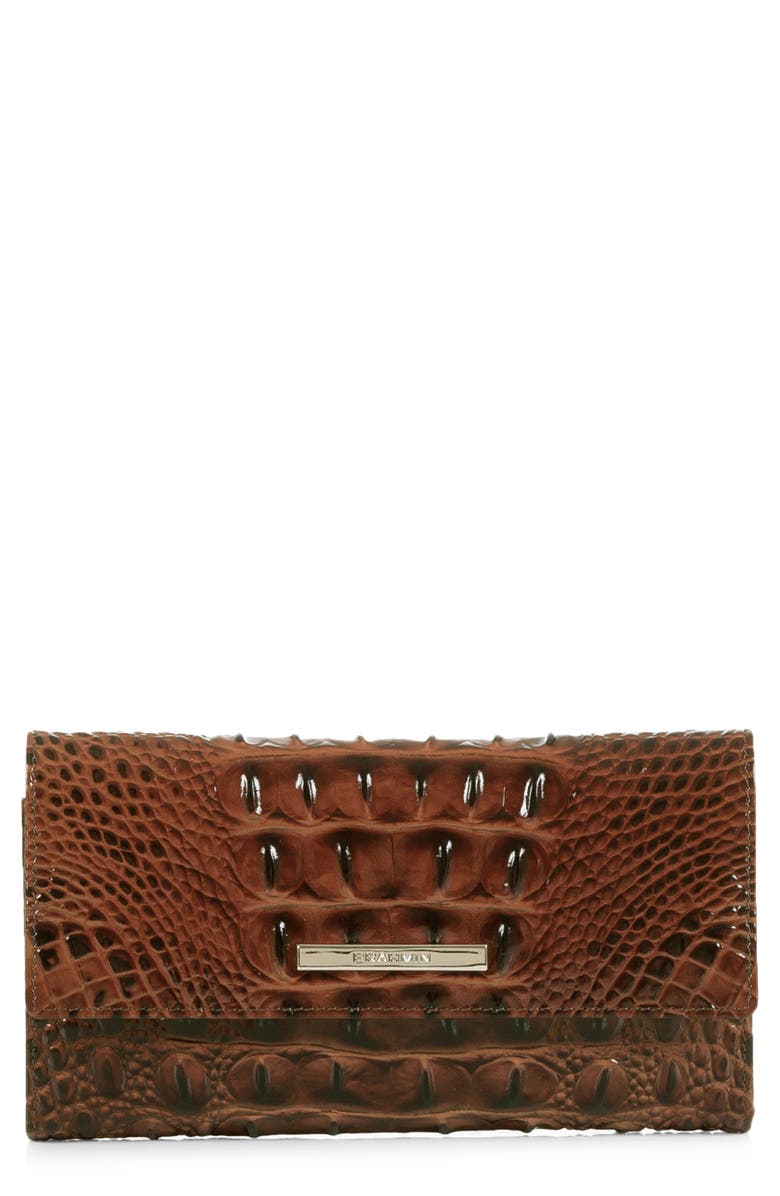Brahmin Cordelia Croc Embossed Leather Wallet, Main, color, Pecan