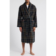 Majestic International Nor'easter Plaid Fleece Robe, Main, color, Charcoal