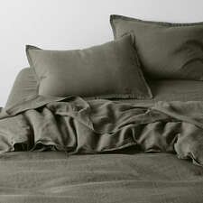 View New Natural EUROPEAN FLAX ™-Certified Linen Burnt Green King Duvet Cover - image 1 of 14