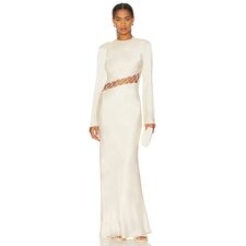 Shona Joy Arienzo Asymmetrical Lace Up Maxi Dress in Cream | REVOLVE
