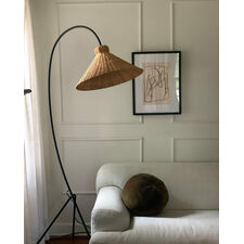 L'Union Black Metal Arc Floor Lamp with Rattan Shade by Athena Calderone - image 10 of 14