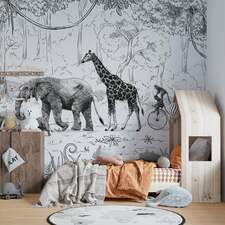 Sophisticated Animal Parade mural for modern interiors.