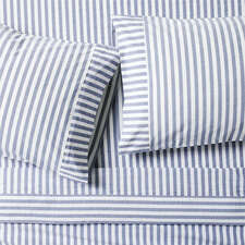 View Oxford Shirting Light Indigo Blue Organic Cotton King Bed Sheet Set - image 1 of 6