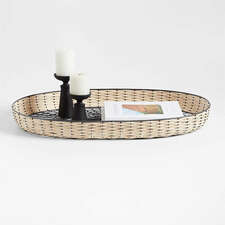 View Toma Oval Black and Off White Rattan and Metal Decorative Tray 30" - image 1 of 5