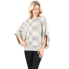 Beige Sweater Knit Boat Neck Batwing Top