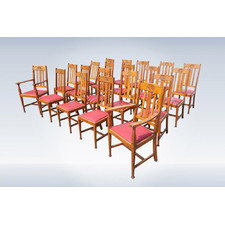 Long Set Of Twenty Two Antique Victorian Oak Dining Chairs Of Arts Crafts Taste
