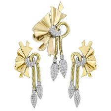 Vintage 2.00ct Diamond Pin and Earrings Set