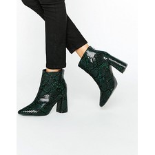 Daisy Street Green Snake Print Heeled Ankle Boots | Shoplinkz, Shoes ...