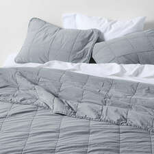 View Sunwashed Organic Cotton Smoke Blue King Box Quilt - image 1 of 9