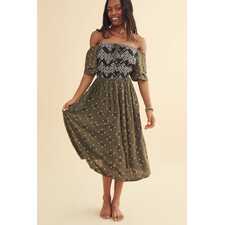 Diamond Contrast Off Shoulder Midi Dress front view