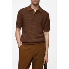 MANGO Structured Knit Polo, Main, color, Brown