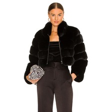 Female Model wearing Adrienne Landau Faux Fox Fur Jacket Outerwear. Showing image 1 of 4