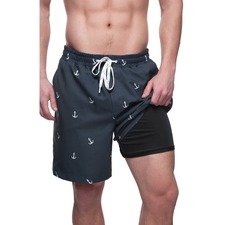 Rokka&amp;Rolla Compression Liner Stretch Swim Trunks UPF 50 , Main, color, Navy Ankor