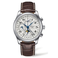 Longines Master Automatic Chronograph Leather Strap Watch, 42mm, Main, color, Brown/ Silver