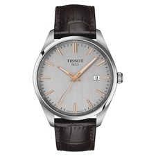 Tissot PR 100 Classic Leather Strap Watch, 40mm, Main, color, Silver