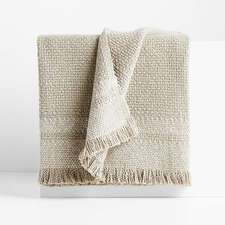 View Weekend Sand Beige Organic Cotton 70"x55" Fringe Throw Blanket - image 1 of 7