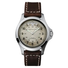 Hamilton Khaki Field King Automatic Leather Strap Watch, 40mm, Main, color, Brown/ Beige/ Silver