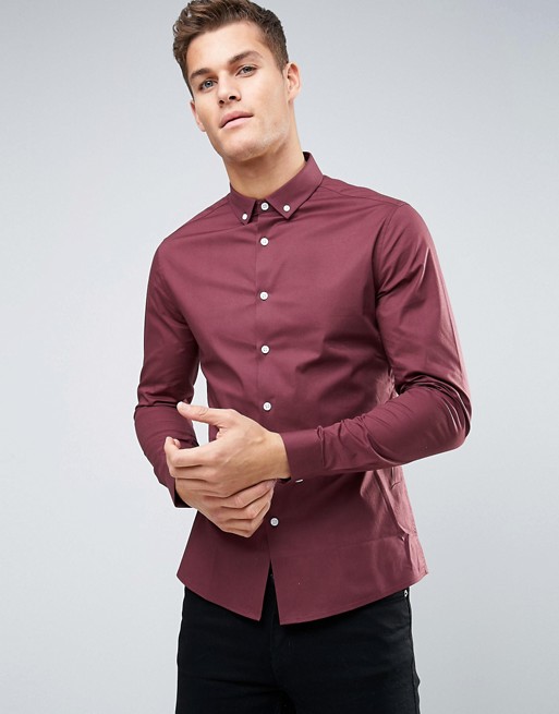 Skinny Shirt With Button Down Collar In Burgundy | Shoplinkz, Menswear ...
