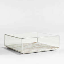 View Modernist Metal and Glass 44" Square Display Coffee Table with Marble Shelf - image 1 of 12