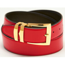 Men's Belt Reversible Wide Bonded Leather Gold-Tone Buckle RED / Black