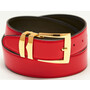 Men's Belt Reversible Wide Bonded Leather Gold-Tone Buckle RED / Black