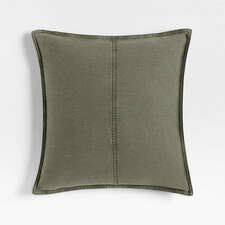 View Amanha Washed Organic Cotton Denim 20"x20" Burnt Green Throw Pillow with Feather Insert - image 1 of 4