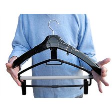 SUIT AND TROUSER/PANTS CLOTHES HANGER With Clips- Hold a complete outfit on one durable plastic hanger, perfect for suit bag or closet space saving, also, is adjustable for WIDE SHOULDERS