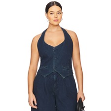 Good American Denim Halter Vest in Indigo724 | REVOLVE