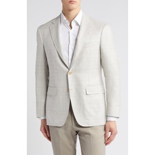 Canali Kei Trim Fit Microcheck Wool &amp; Silk Blend Sport Coat, Main, color, White