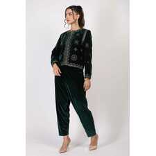 Velvet- embroidered(round neck), embellished co-ord set