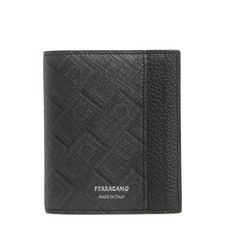 FERRAGAMO Gancio Monogram Vertical Leather Bifold Wallet, Main, color, Nero/ Grigio Flame Red