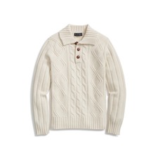 Brooks Brothers Aran Mixed Stitch Polo Sweater, Main, color, Latte