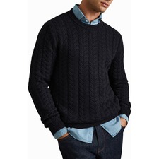 Reiss Stoke Cable Stitch Sweater, Main, color, Navy