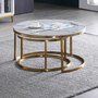 Natural Marble Coffee Table Top with Round Golden Legs (Set of 2)